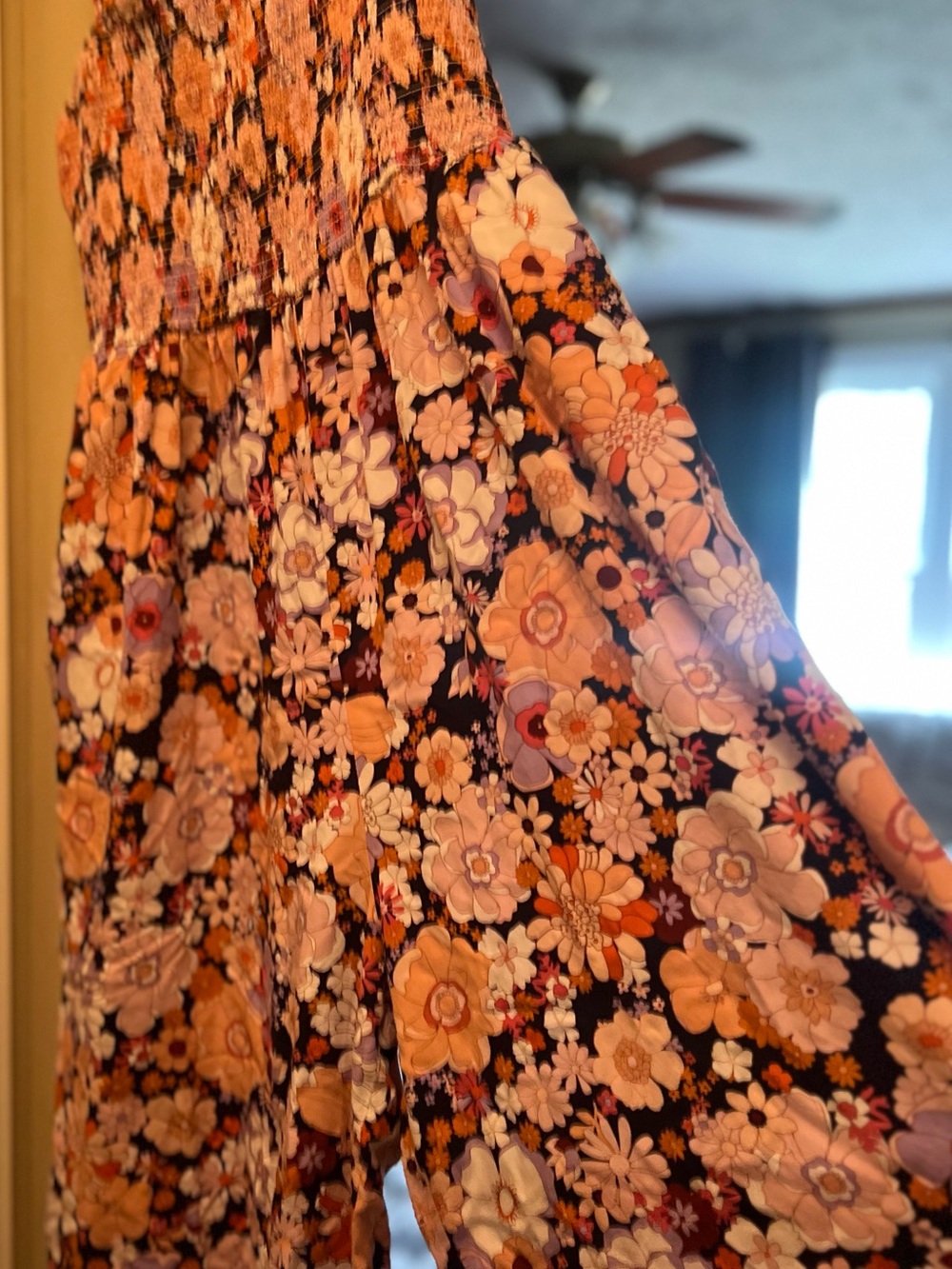 Floral Smocked Ankle Jumpsuit in Peach & Black